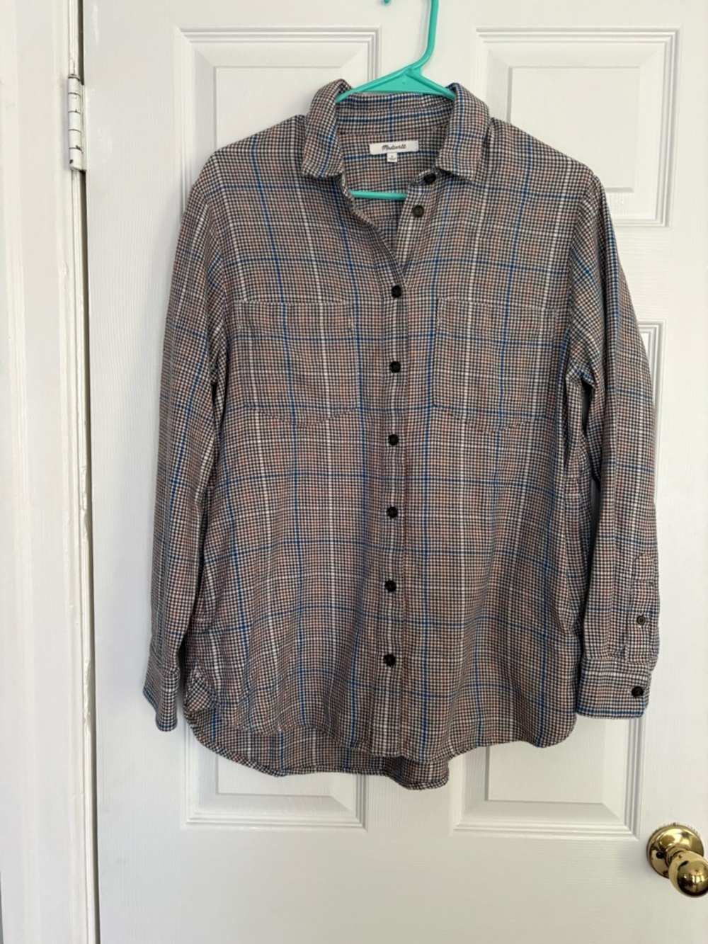 Madewell Houndstooth Plaid Shirt Jacket - Blue & Brown size S